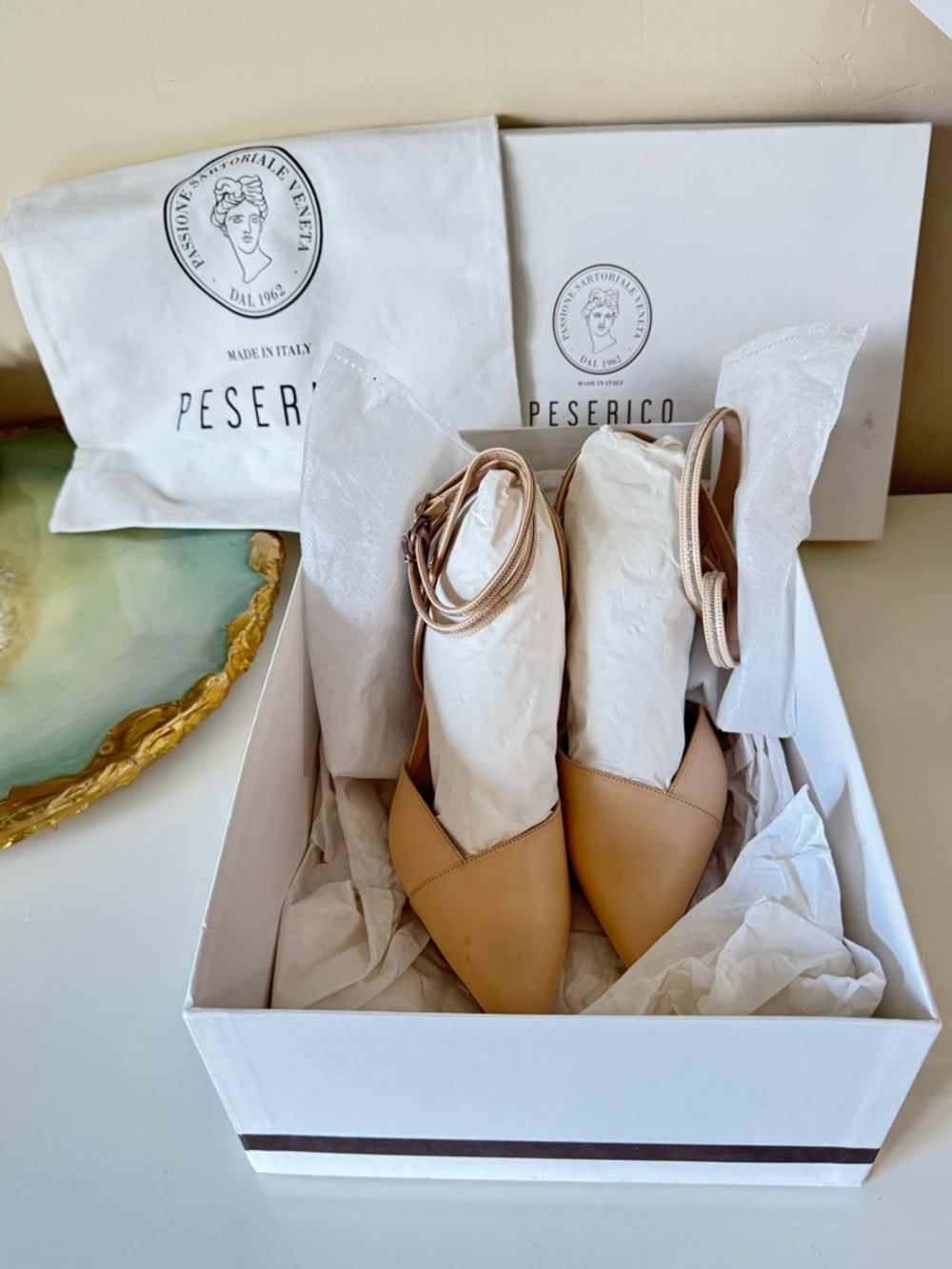 Peserico Beige Leather Pumps With Double Buckle Straps NEW IN BOX